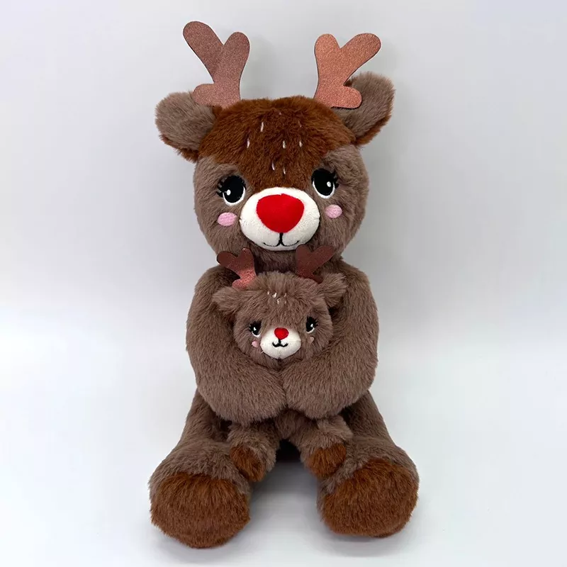 Reindeer Mommy With Baby Christmas Plush Toy